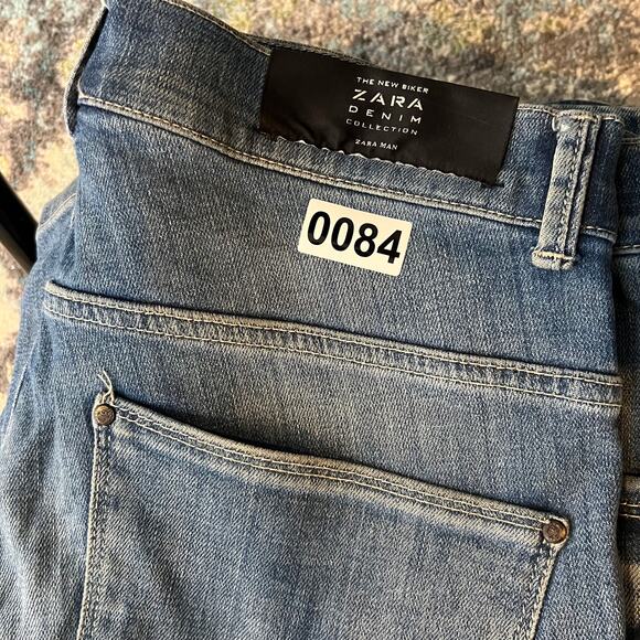 Zara Jeans Denim Collection Mens 31 Blue Biker Moto Slim Jeans‎ Medium Wash - Picture 11 of 11